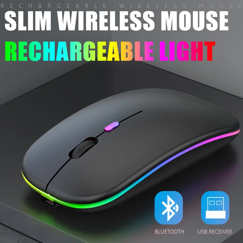 Bluetooth 5,0 inalámbrico con USB recargable RGB ratón BT5.2 para ordenador portátil PC Macbook Gaming Mouse 2,4 GHz 1600DPI