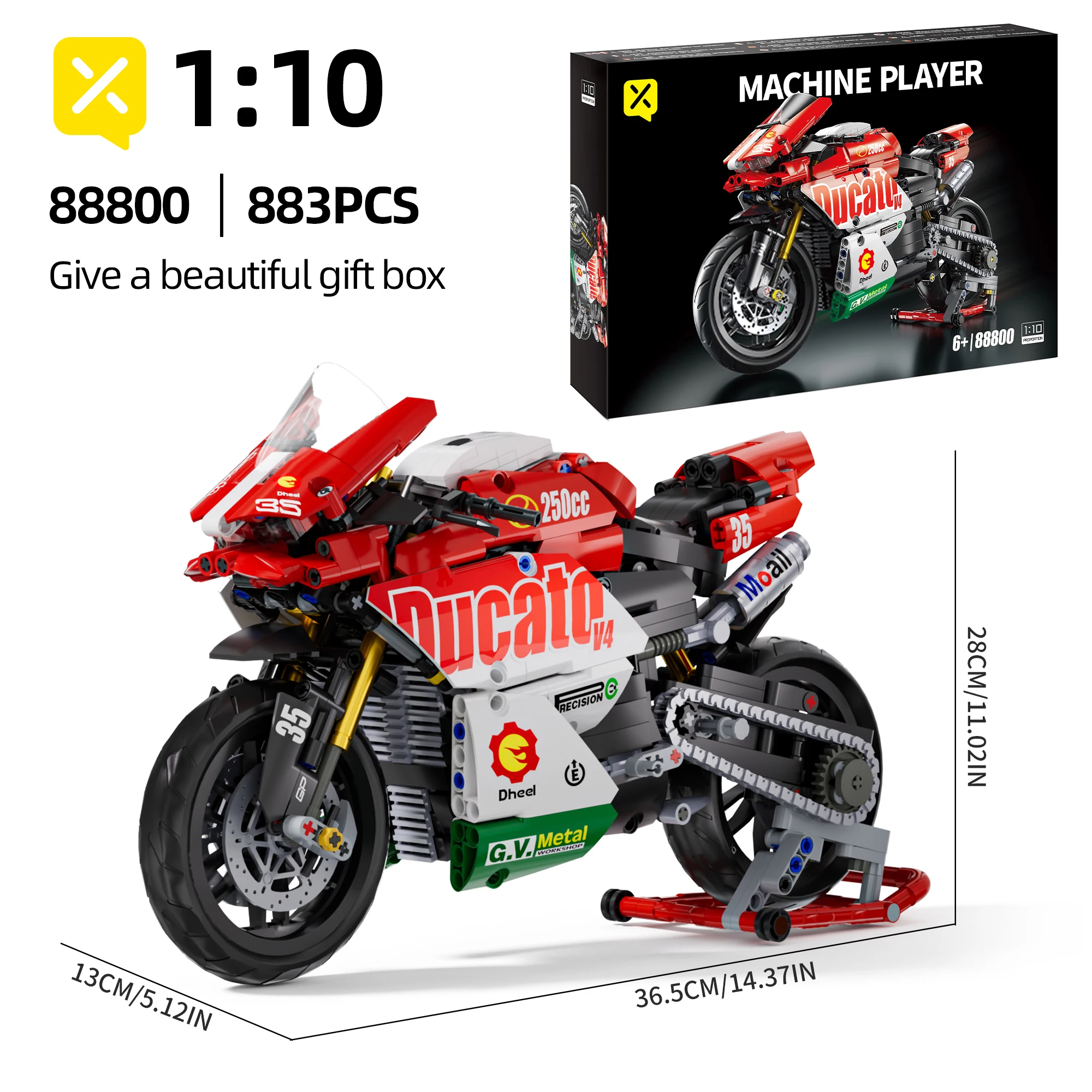 Technic Series Red Motorcycle V4 Building Blocks Set Super Motorbike Model Kit Racing Kids Assembled Toy Christmas Gifts For Boy