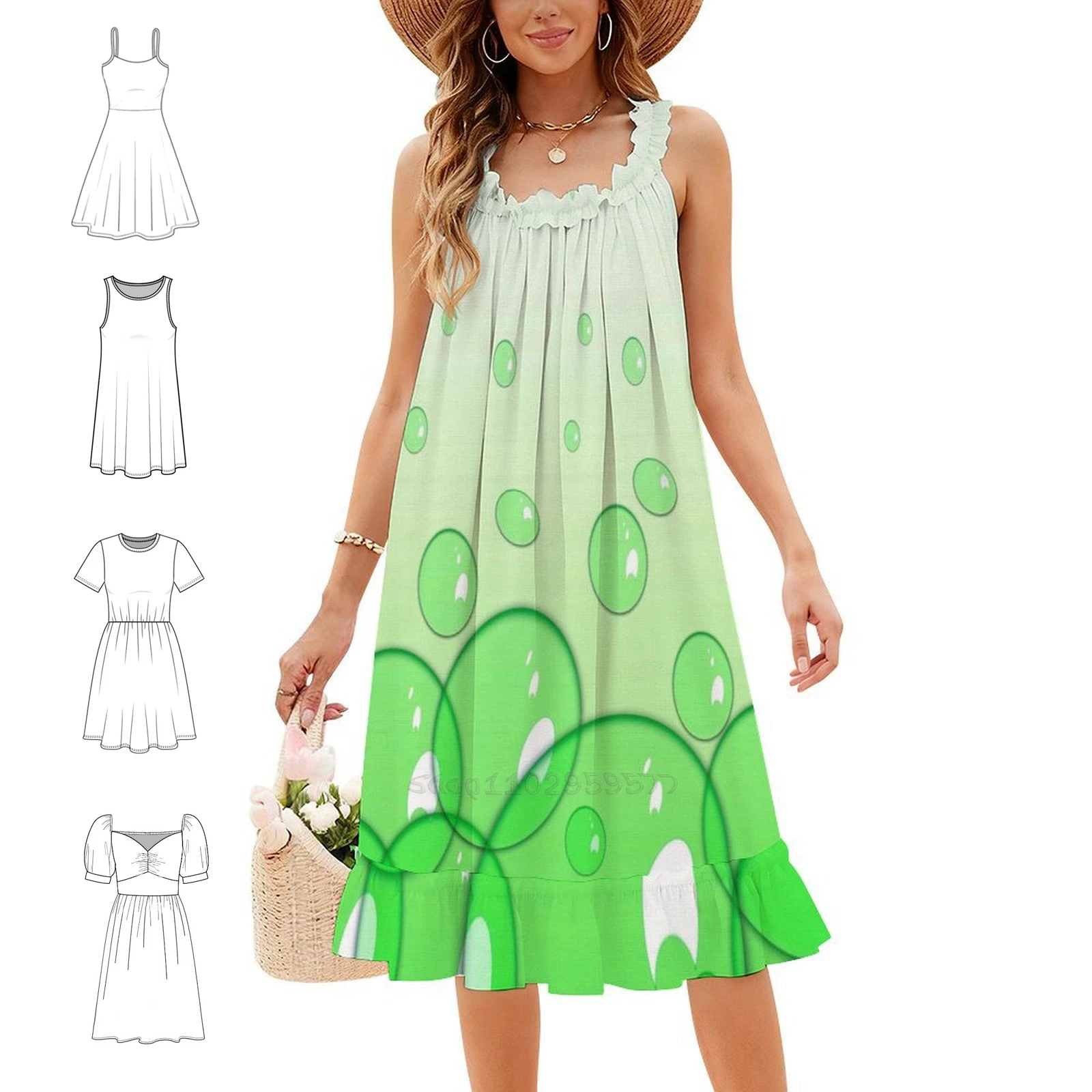 Vestido de estilo urbano hip-hop para mujer, con estampado gráfico, ideal para fiestas y discotecas, de la marca Green Bubbles. Fundas para teléfono con textura de agua y diseño de burbujas verdes.