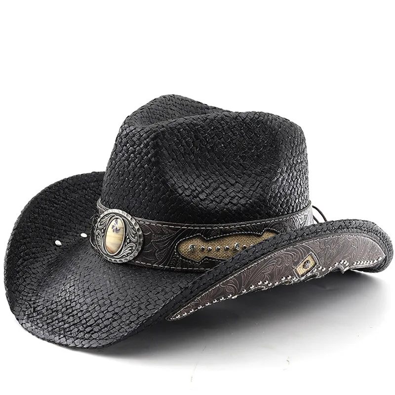 High End Western Cowboy For Men Women With Hollowed Out Spray Paint And Hard Paper Straw Hat