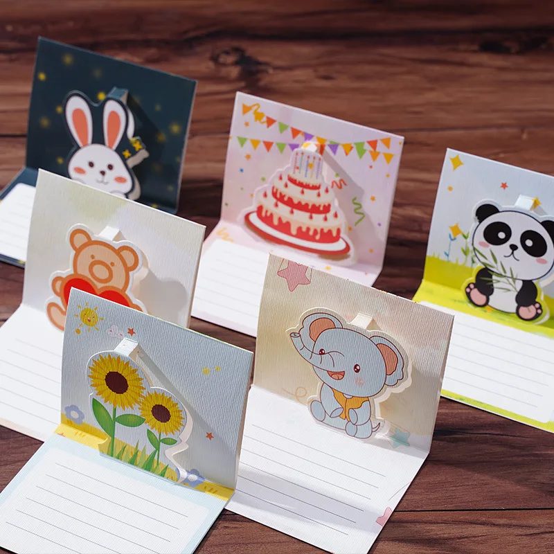 

6Pcs 3D Birthday Cards, Cute Cartoon Greetings, Thank You Cards, Christmas Cards, Children's Day Gift Cards With Envelope