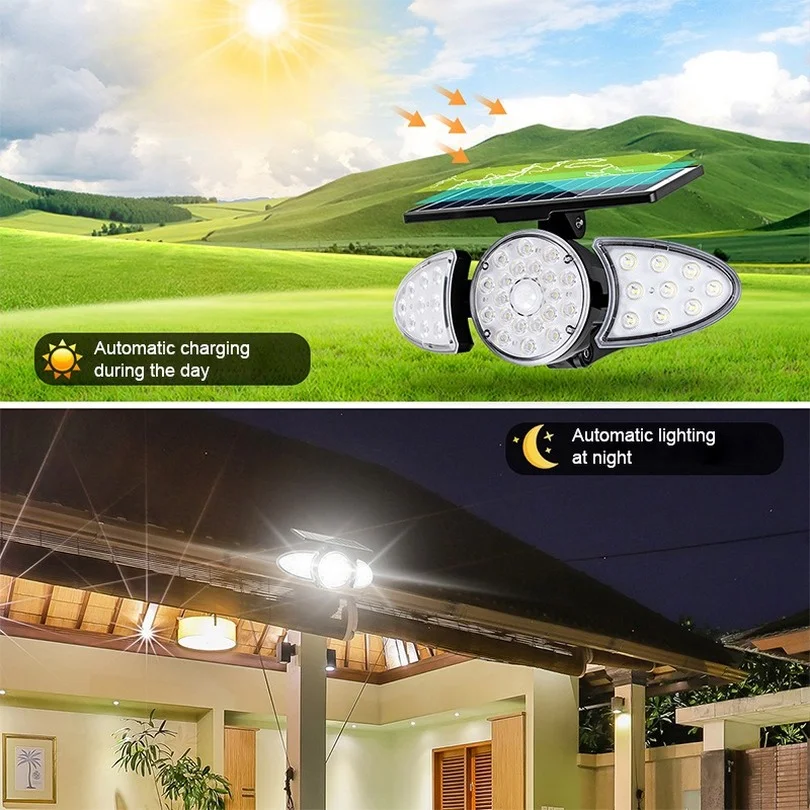 3 Heads Outdoor Solar Light  Motion Sensor Lights 270 Wide Angle Adjustable Lamps Waterproof Super Bright Street Yard Wall Lamp