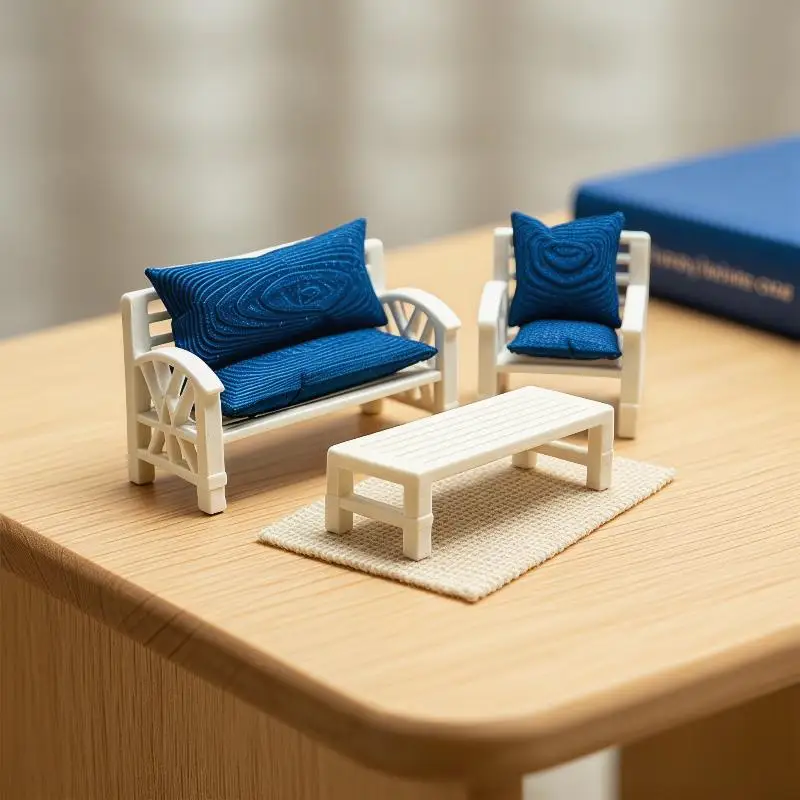Complete 1:12 Scale Mini Dollhouse Sofa and Chair Kit for Kids Pretend Play and Learning