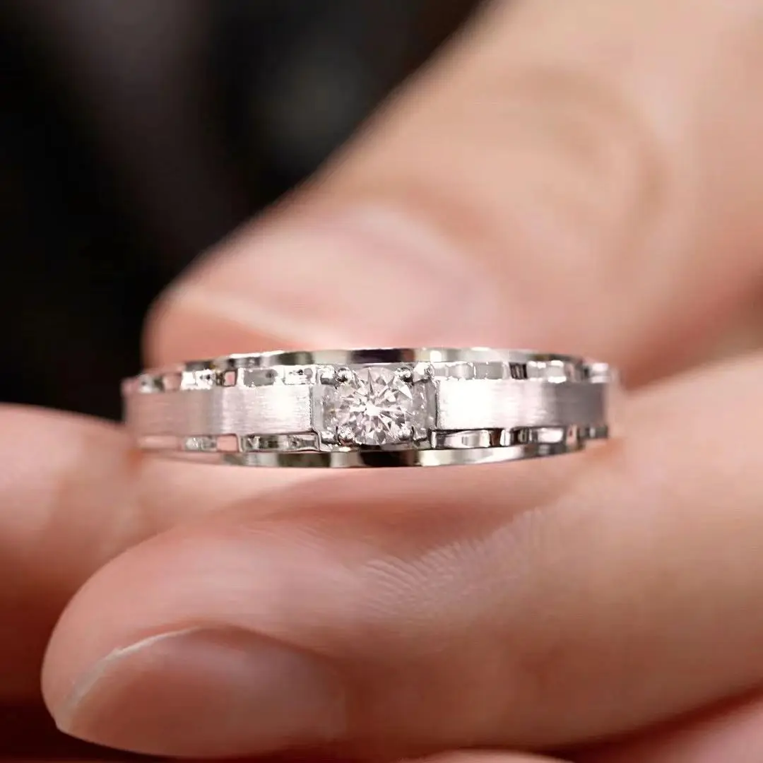 

Platinum Imported Minimalist D color moissanite diamond ripple men's ring