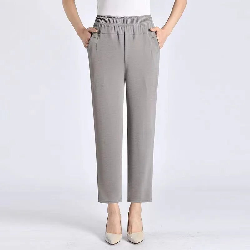 5XL 6XL 7XL 8XL Women Summer Pants 2022 New Elastic High Waist Casual Ninth Pants Middle-aged Elderly Female Straight Mom Pants