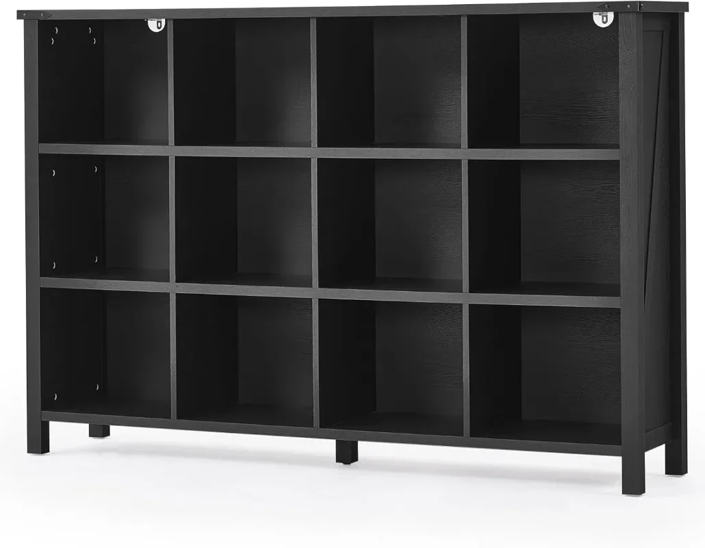 Joaxswe Storage Organizer Farmhouse Wide Black Oak Display Bookshelf Wooden Large Open Book Shelf Vintage Bookcase