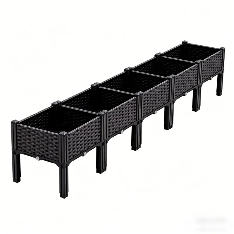 

5-Tier Elevated Large Plastic Planter Box 200x40x37cm Raised Garden Bed for Vegetables Herbs Flowers for Outdoor Patio Balcony