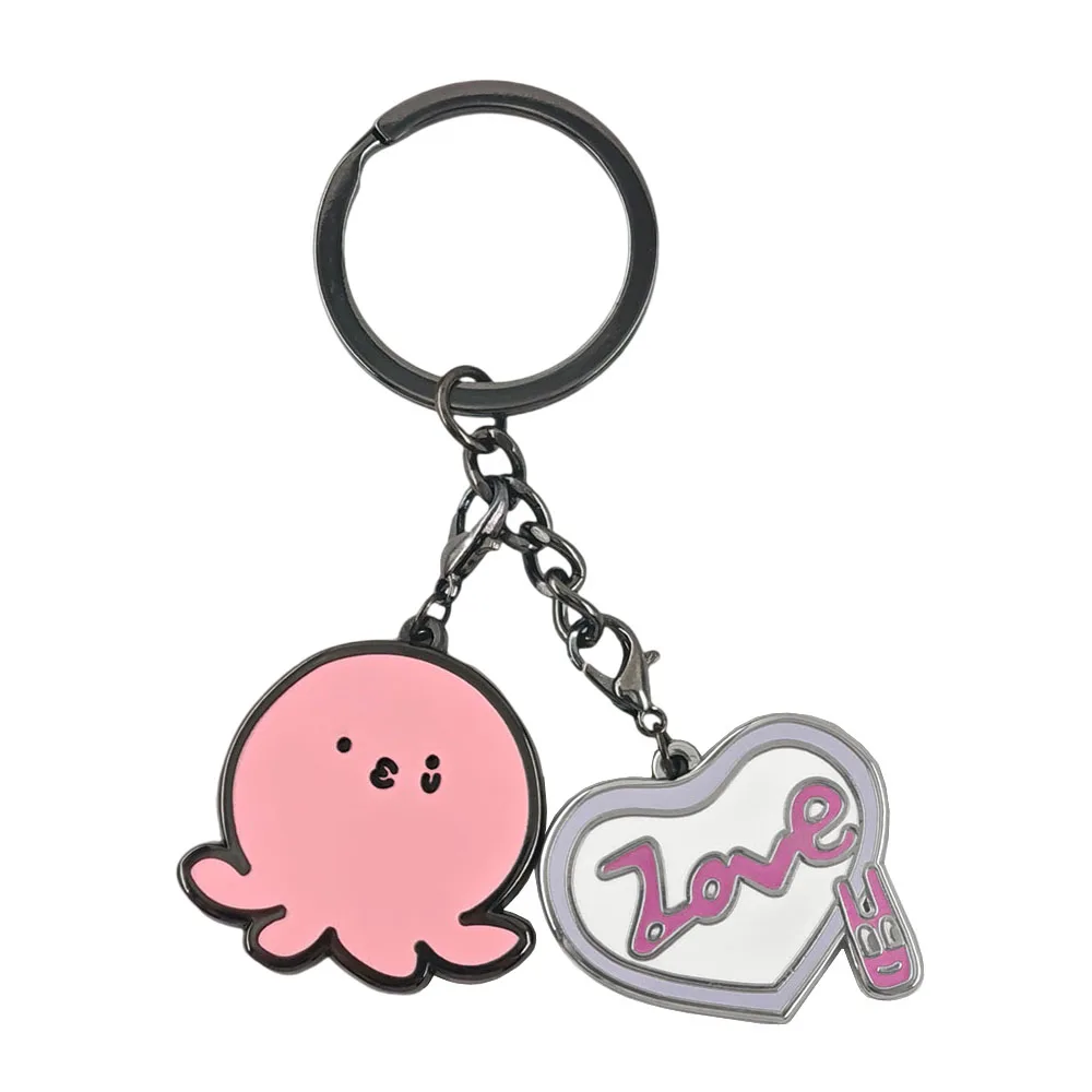Cute Pink Octopus Keychain Heart Shaped Love Pendant Kawaii Animal Metal Keyring Y2K Backpack Charm Jewelry Gift for Girlfriend
