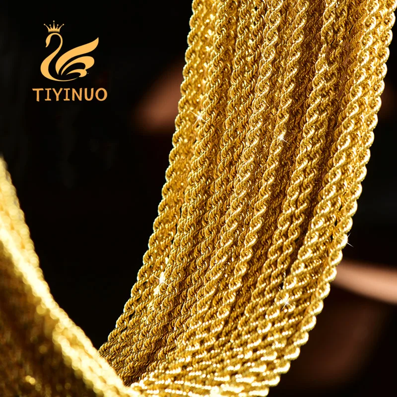 TIYINUO-18K Colar de Ouro com Pingente Corrente de Corda para Mulheres, Jóias Finas, Presente Festival, Nova Moda, Estilo Simples, Real, AU750