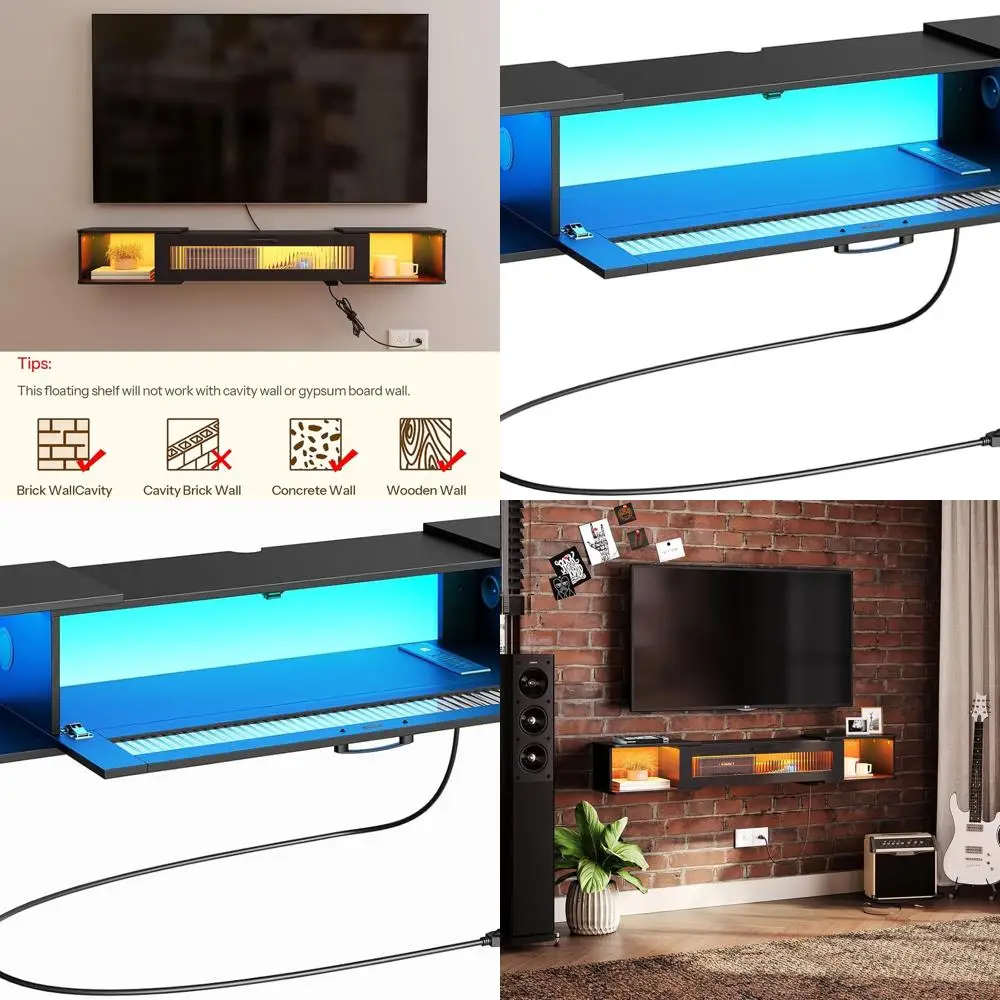 

Плавающая подставка для телевизора со светодиодной подсветкой, розетка для телевизоров с диагональю до 65 дюймов, настенная полка для телевизора, современная медиаконсоль Entertainment Cente