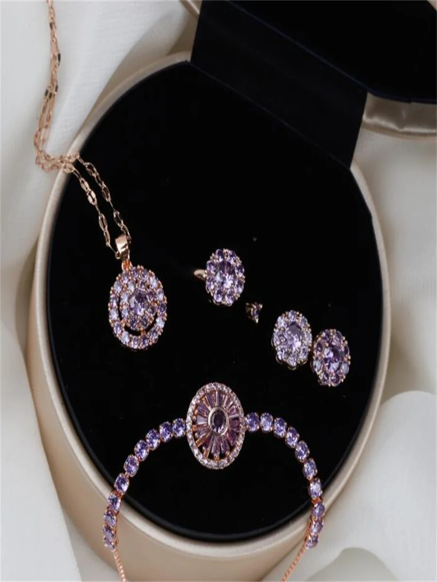 Lucky Necklace Ring Earring Set, which can rotate without fading.High-grade alloy jewelry accessories for woman