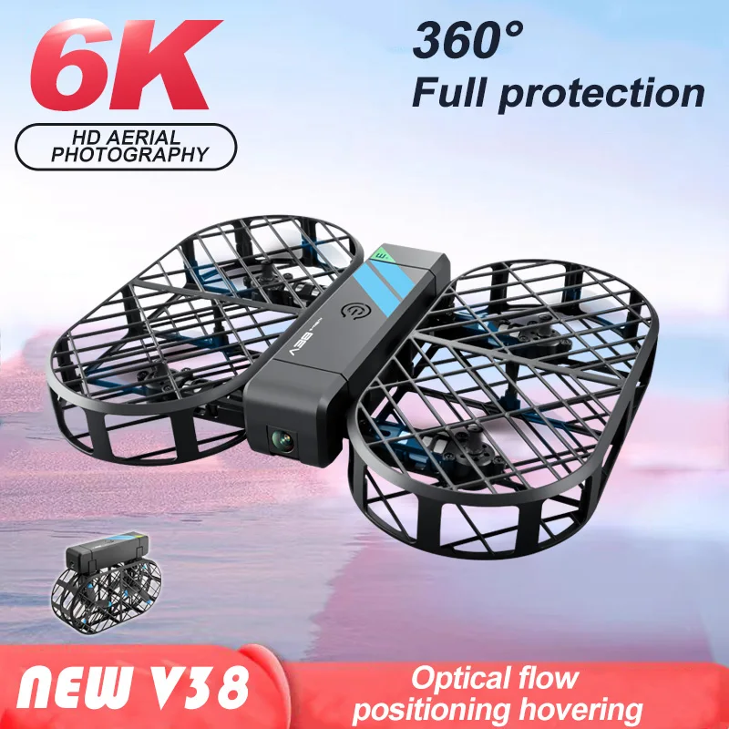 2024 New 4DRC V38 Folding Drone 6K HD Camera Aerial Photography WIFI Grid Protection Gesture Photography RC Aircraft Kid\'s Toy