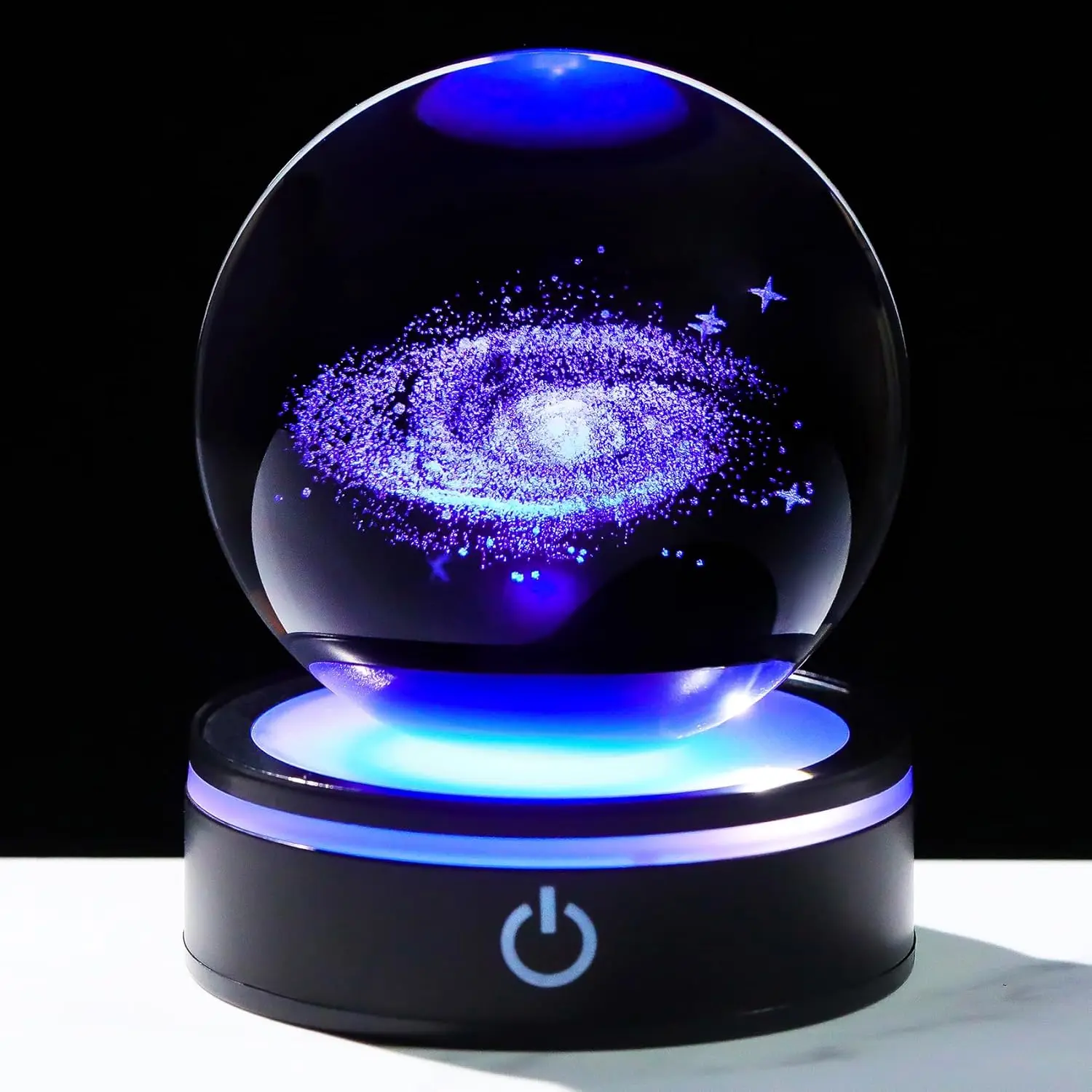 3D Galaxy Crystal Ball with LED Light Base Glass Planet Sphere Galaxy Model Figurine Night Light Decoration Gifts