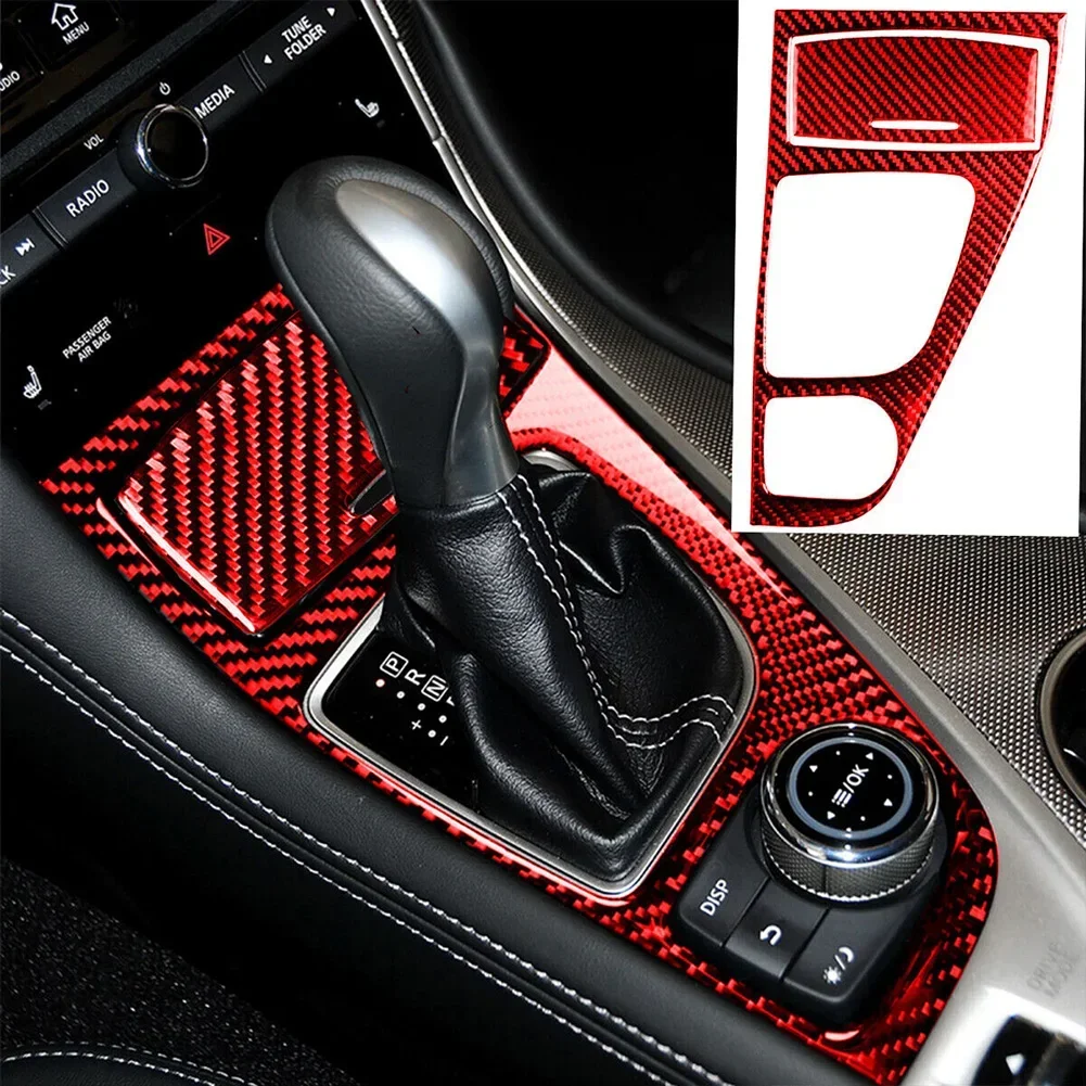 اكسسوارات السيارات الداخلية وحدة التحكم المفروشات والعتاد التحول 2 قطعة/المجموعة ألياف الكربون الجبهة الأحمر لإنفينيتي Q50/Q60 2014