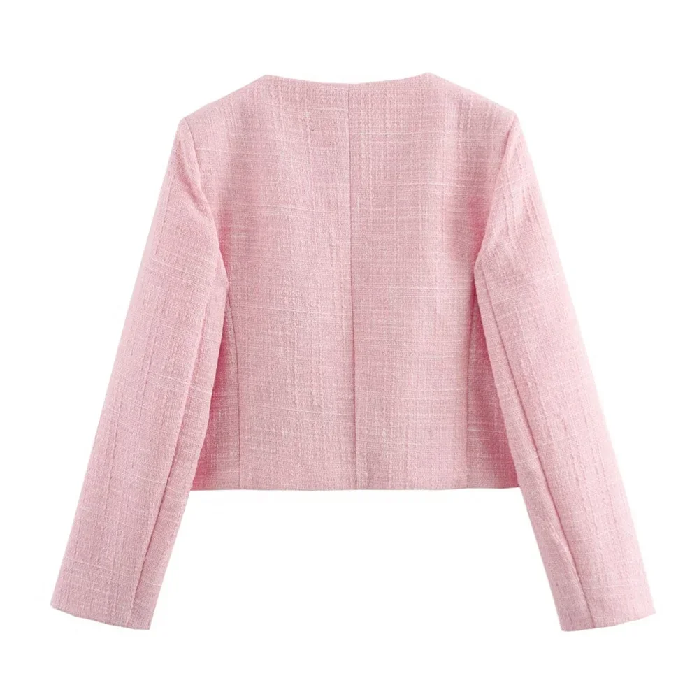 Pop 2024 Summer New Product Women's Fashion Casual Versatile Commuter Textured Round Neck Suit Coat