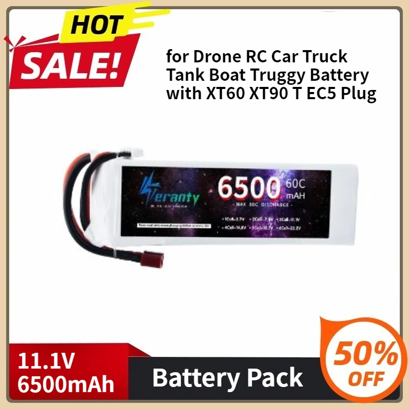 

Lipo Battery for Drone RC Car Truck Tank Boat Truggy Battery with XT60 XT90 T EC5 Plug New 3S 11.1V 6500mAh 60C Battery