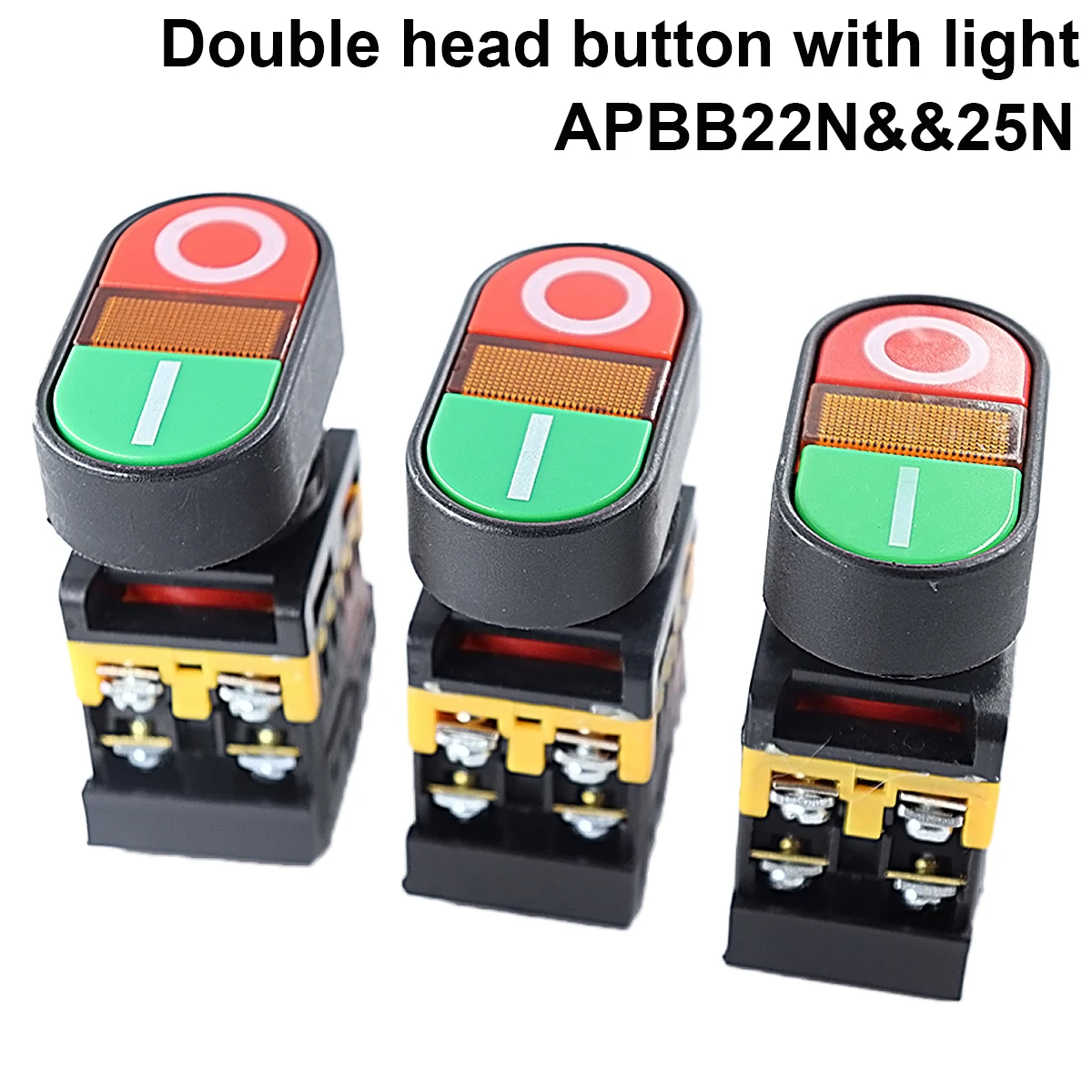 1Pcs APBB-22N APBB22-&25N 22mm 25mm ON/OFF 1NO 1NC Double Key Double Position With LED Yellow Lamp Control Button Switch Reset