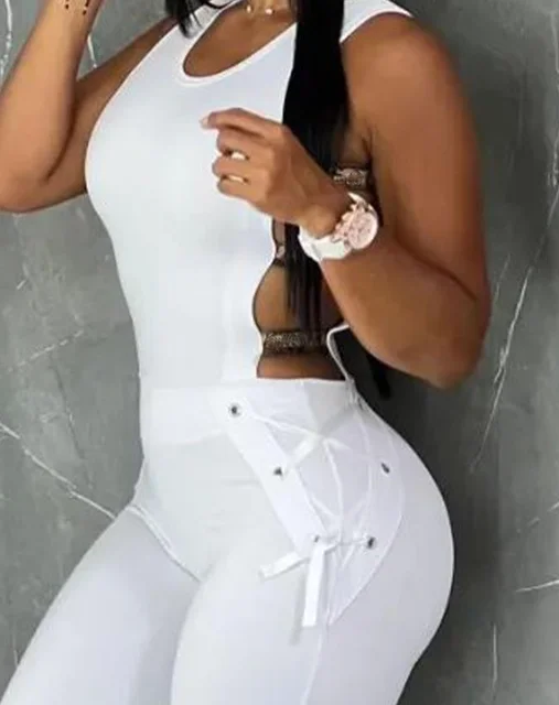Women Jumpsuit 2023 Summer Fashion Letter Pattern Sleeveless Sexy Ladder Cutout Round Neck Skinny Daily Long Jumpsuit Streetwear 2 Women Jumpsuit Summer Fashion Letter Pattern Sleeveless Sexy Ladder Cutout Round Neck – view 2