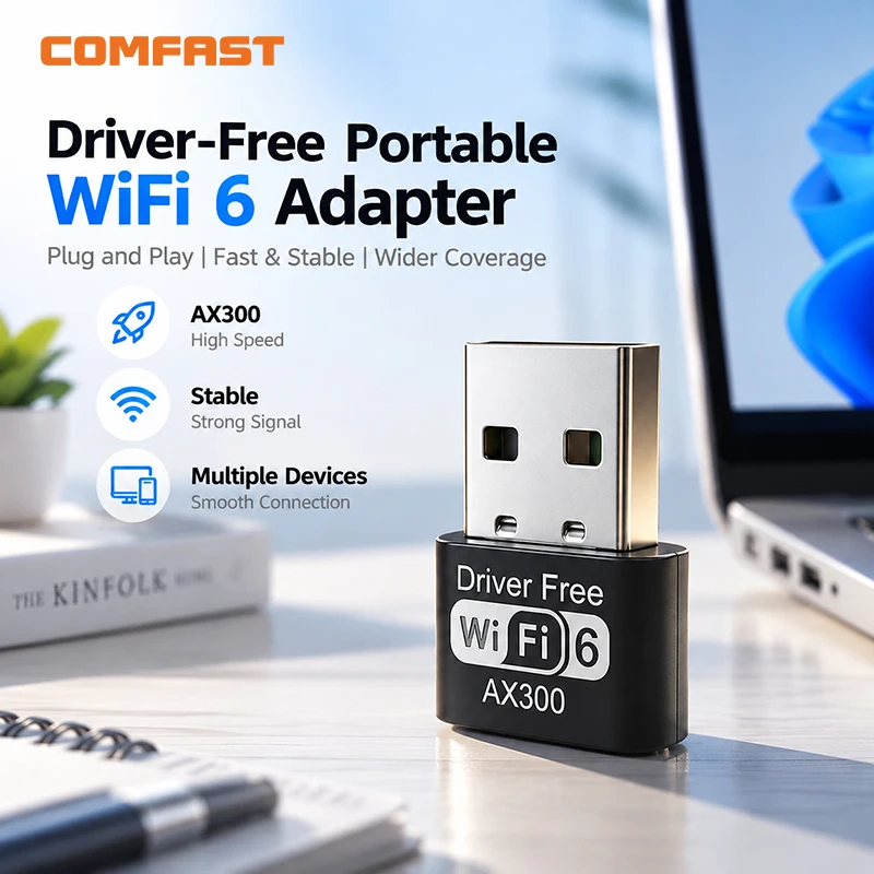 COMFAST CF-943F V2 WiFi6 USB Adapter AX900 Dual Band 2.4G/5G Driver-Free Wireless Network Card for Win 7/10/11 Desktop Laptop