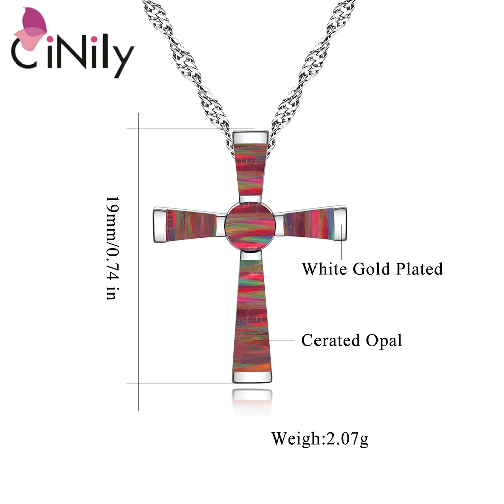 CiNily مكون الأزرق البرتقالي النار أوبال القلائد الفضة مطلي الصليب للنساء الأزياء والمجوهرات عيد الميلاد قلادة (مع قلادة)