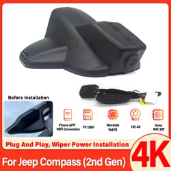 Dash Cam For Jeep Compass (2nd Gen) 2018 2019 2020 2021 2022 2023, Car Camera 4K 2160P WIFI Connection APP Control,Dashcam