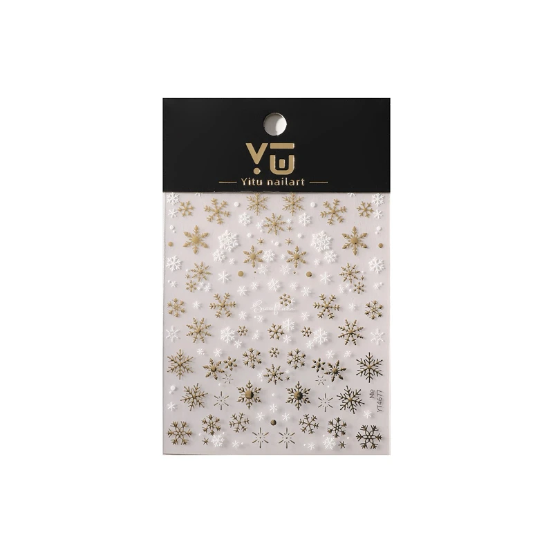 Autocollant de noël pour Nail Art, 1 pièce, avec feuille d'or/argent, flocons de neige, support adhésif scintillant irisé, décoration d'ongles 3D à faire soi-même
