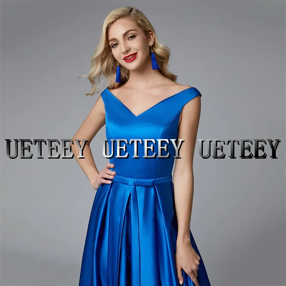 Robe de demoiselle d'honneur trapèze élégante, personnalisée, col en V, sans manches, longueur au sol, robes de soirée de mariage, dos à lacets pour femmes