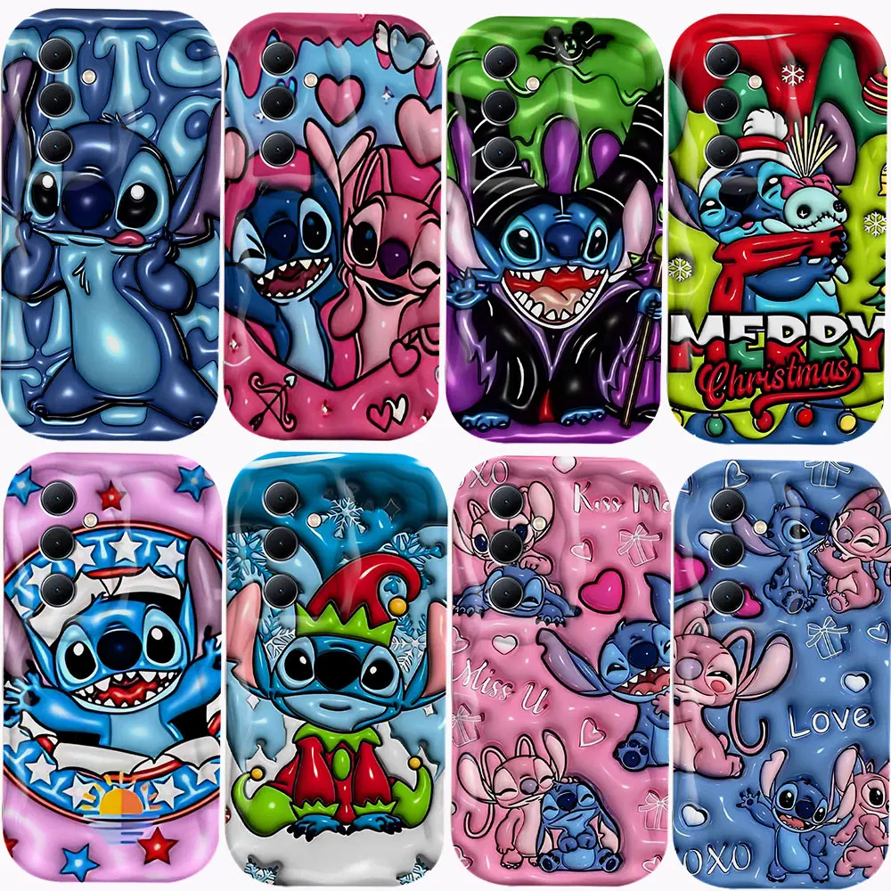 Cute Stitchs Angels Couple 3D Wave Case For Samsung A73 A72 A71 A55 A54 A53 A35 A34 A33 A25 A24 A23 A15 A14 A13 A05 4G 5G Cover