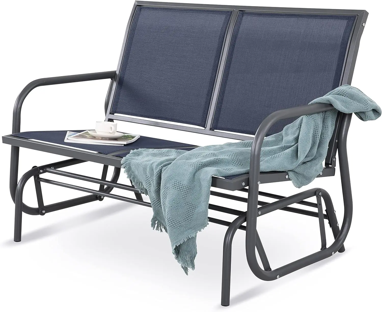 

2 Person Patio Glider, Outdoor Glider Bench Patio Double Swing Rocking Chair Loveseat w/Power Coated Steel Frame