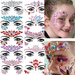 1 Stück bunte glänzende Mädchen Kristall Diamant Gesicht Aufkleber 3d selbst klebende Augen Gesicht Glitter Strass Aufkleber DIY Party Gesicht Schieber egler
