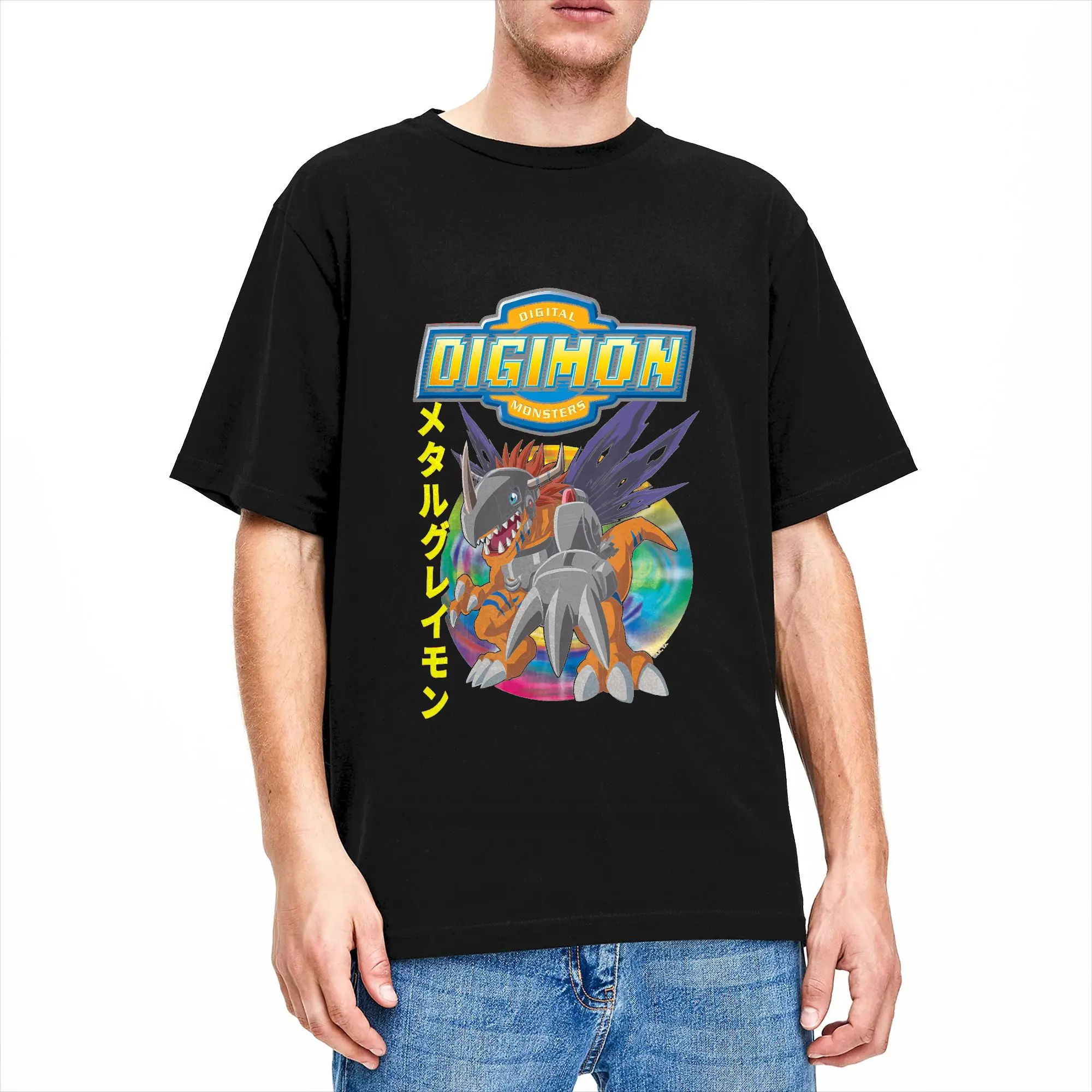 Digimon Metalgreymon Action Pose and Logo T-Shirt Summer  Novelty T-Shirts Men 100 Cotton O Neck Plus Size Top Tees Short Sleeve