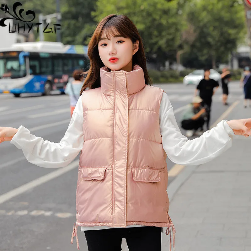 

UHYTGF Autumn Winter Cotton Vests Women's Cold Proof Breathable Warm Sleeveless Jacket Female Zipper Parkers Waistcoat Coat 2039