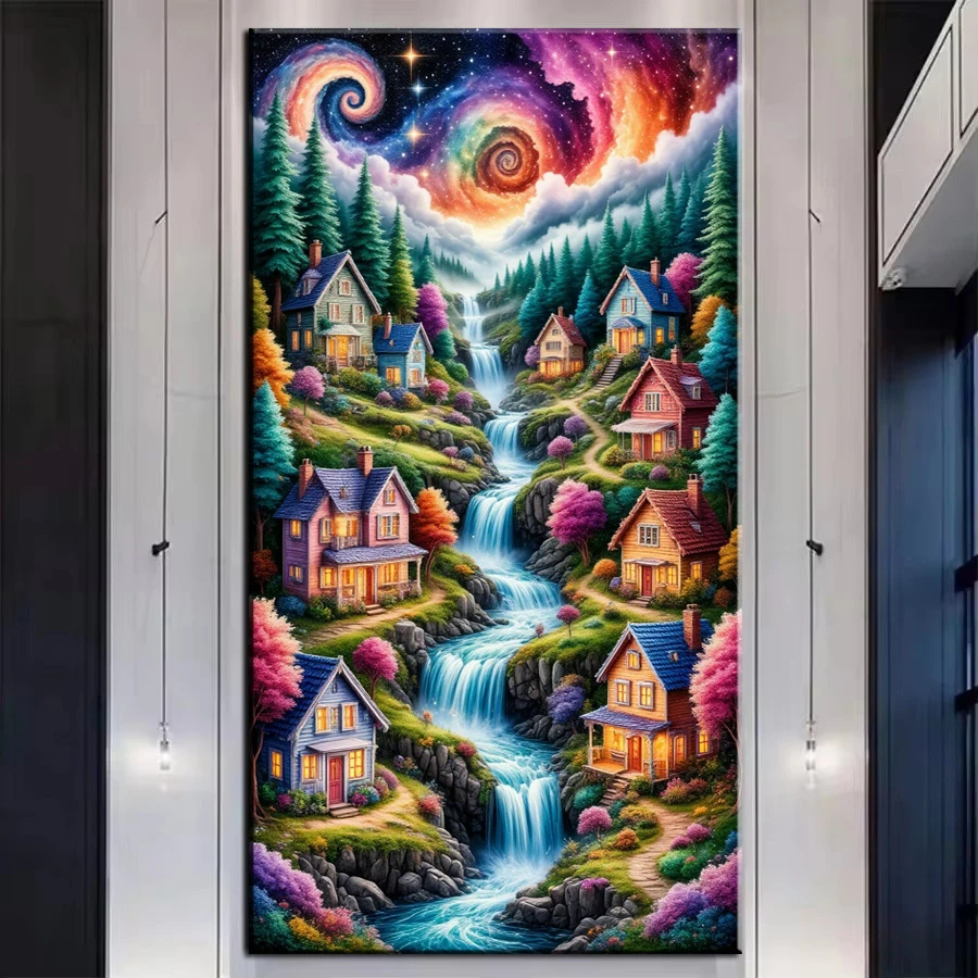 Fantasy Landscape Diamond Art Kit Full Large 5D Colorful House Stream Nature Diy Diamond Painting Mosaic Cross Stitch Home Decor