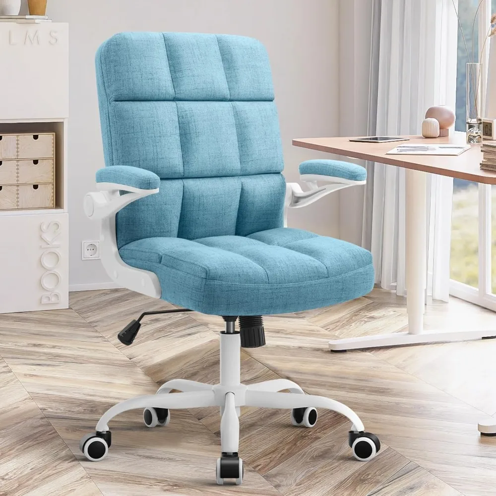 

Office Chair,Linen Desk Chairs with Flip-up Armrest, Rolling Desk Chair with Wheels, Computer Chairs Adjustable Backward Tilt.