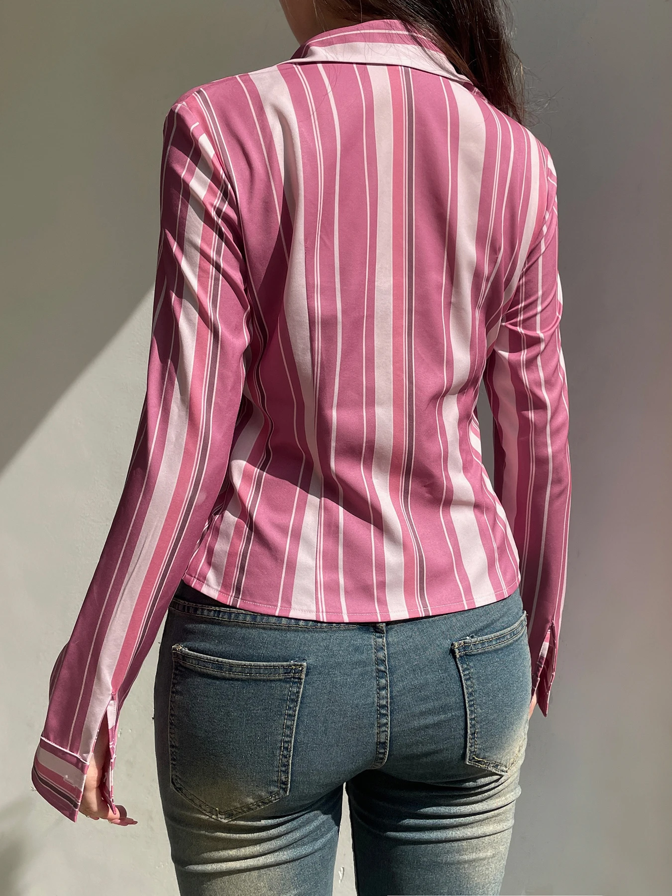 IAMSURE Office Ladies Basic Striped Blouse Casual Slim Turn-Down Collar Long Sleeve Shirts Women 2024 Autumn Spring Fashion