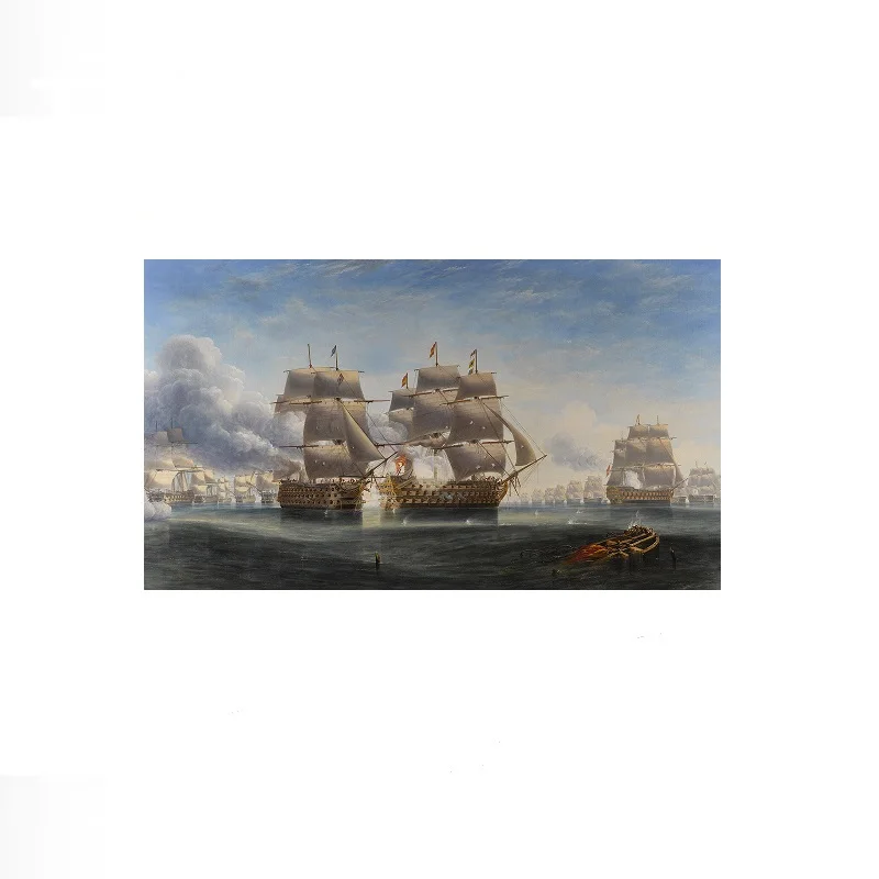 John Wilson Carmichael - The opening engagement at Trafalgar,Art Picture Print Silk Poster Home Wall Decor