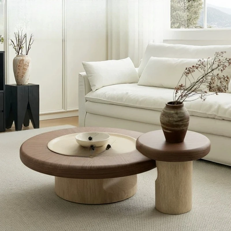 Medieval style coffee table living room household round combination retro high-end feeling imitation cave stone coffee table