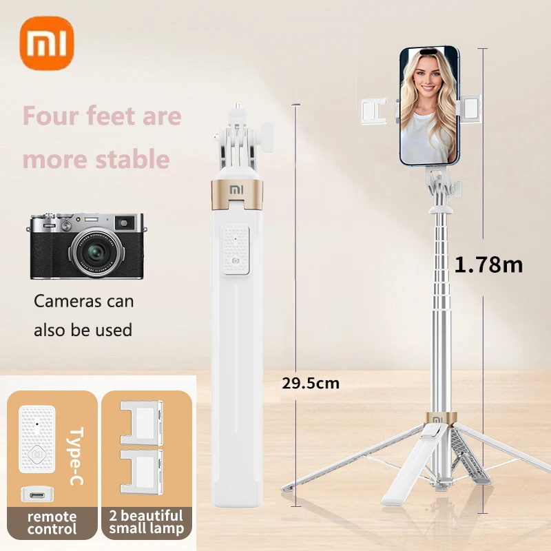 

Xiaomi Selfie Stick New 4-legged Bracket Phone Holder Mobile Bluetooth Tripod Stand Remote Control Ring Light Telescopic Rod