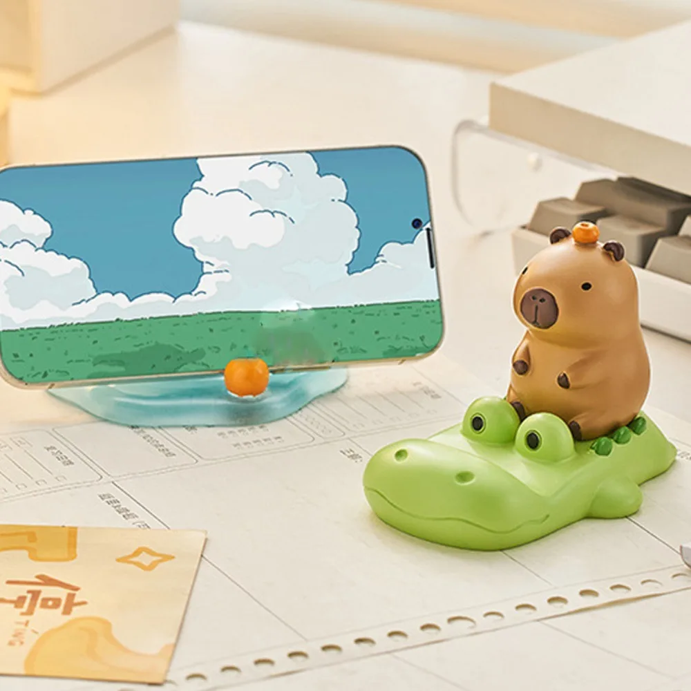 Crocodile Capybara Phone Holder Ornament Desk Decor Capybara Mobole Phone Stand Cute Animal Figurines Capybara Model Toy