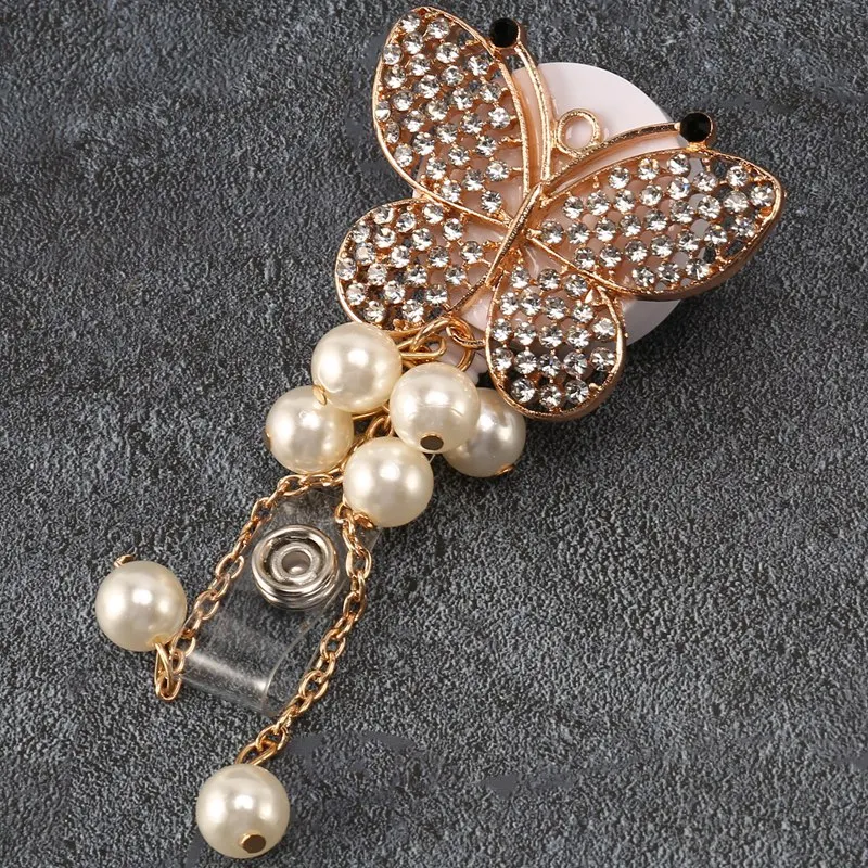 

5Pcs Retractable Badge Holder Reel, Butterfly Handmade Bling Rhinestone ID Badge Holders With Clip, For Volunteer Nurses