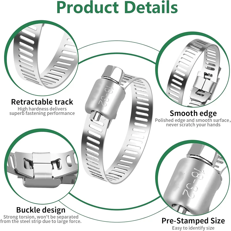 8mm to 152mm Multiple sizes 304 Stainles Steel Adjustable Hose Clamp 1/5/10pcs Fuel Line Worm  Hoops Hose Clamp