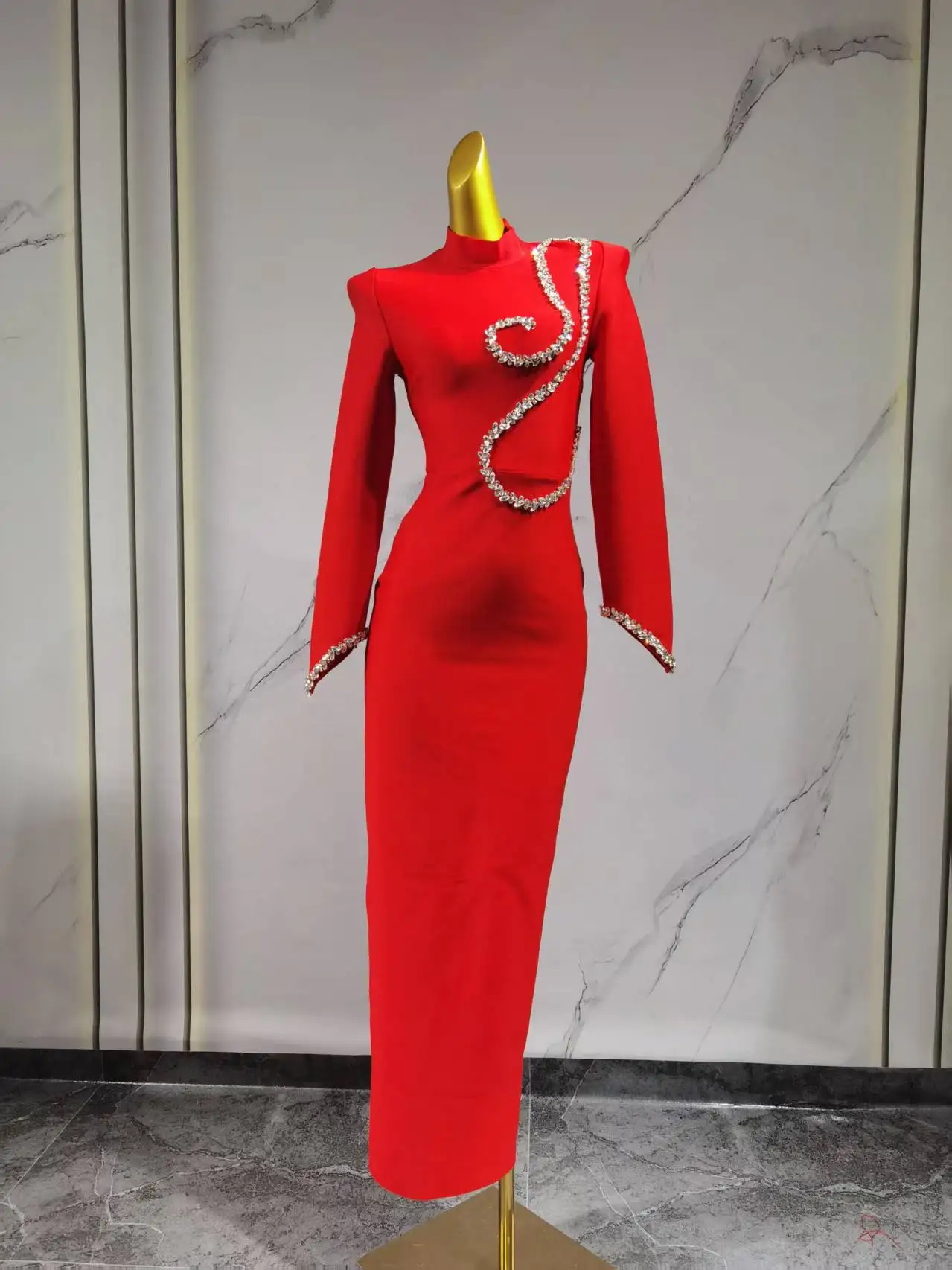 

Женское сексуальное платье макси с длинным рукавом и бриллиантами, длинное облегающее бандажное платье 2025 года, элегантное вечернее платье знаменитостей, роскошные платья на день рождения