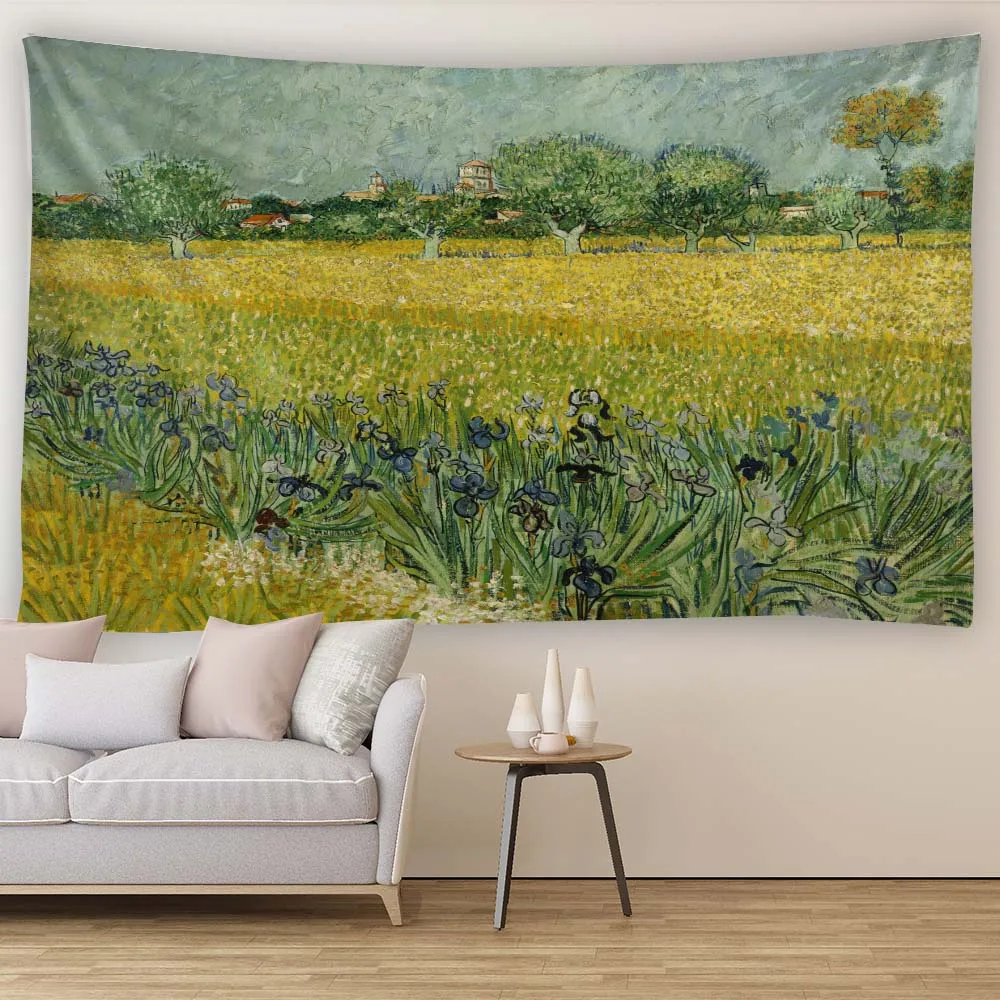 

Vintage oil painting tapestry, rural scenery wall hanging, home wall art decoration, blanket, living room fabric mural