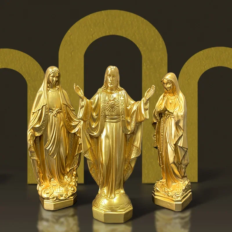 Creative Priest Madonna Resin Sculpture Interior Decoration Golden Figure Statue Gift Living Room Porch Craft Modern Decoration