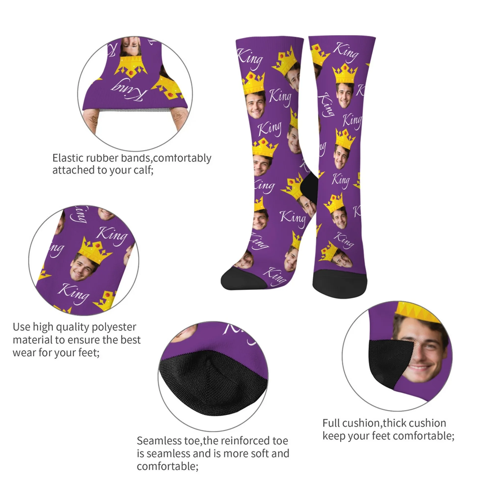 King Design – chaussettes personnalisées pour hommes, nouveauté, chaussettes amusantes et folles pour hommes, Photo personnalisée, cadeaux pour la famille et les amis