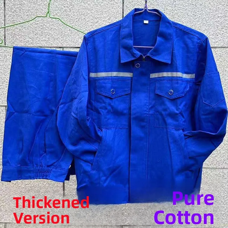 

00% Pure Cotton Thiened Spring Autumn Work orm Set for Men Welding Protective Suit Anti-Heat Labor Protection...