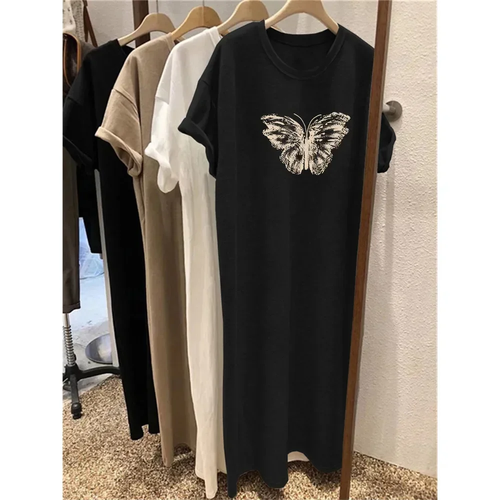 

Korean Summer National Butterfly Print Extra Large Loose Loose Large Size Summer Short Sleeve Dress Women