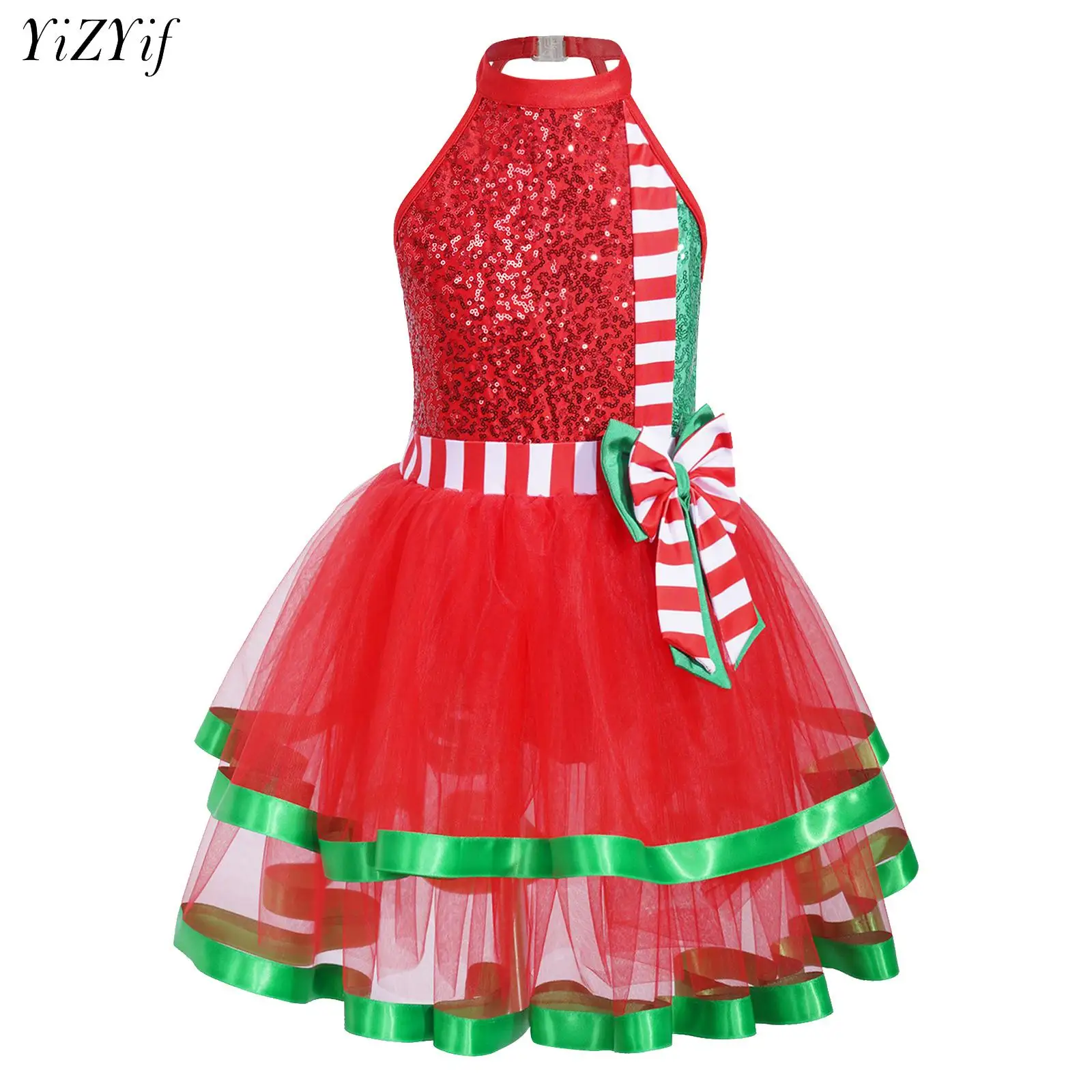 

Girl Candy Cane Christmas Costume Fairy Prom Party Princess Gymnastic Ballet Leotard Tutu Dress Carnival Mrs Santa Claus Clothes