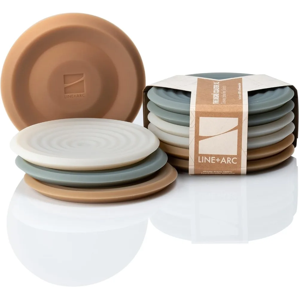 

LINE+ARC Extra Thick Silicone Coasters (As Seen in NYTimes WireCutter) Waterproof Anti-Stain Heat-Safe Dishwasher-Safe Degrē Coa