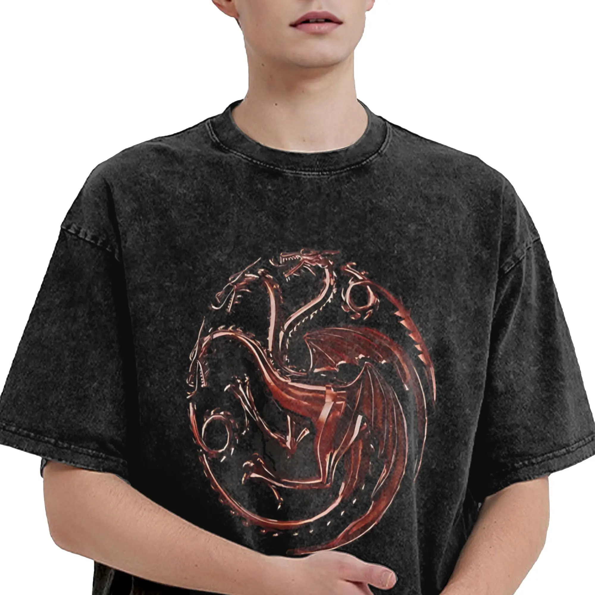 Fire Will Reign Houses of the Dragons Accessories Washed T Shirts Men Women Streetwear Hip Hop T-Shirt Summer  Tee Shirt